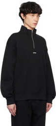 Hugo Black Logo Print Cotton-Terry Zip-Neck Sweatshirt