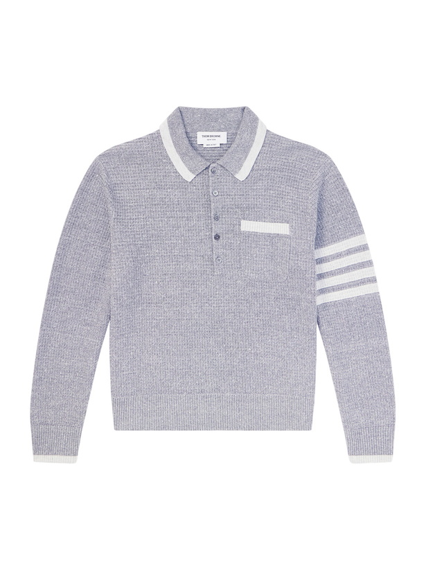 Photo: Thom Browne - Striped Linen and Cotton-Blend Polo Sweater - Gray
