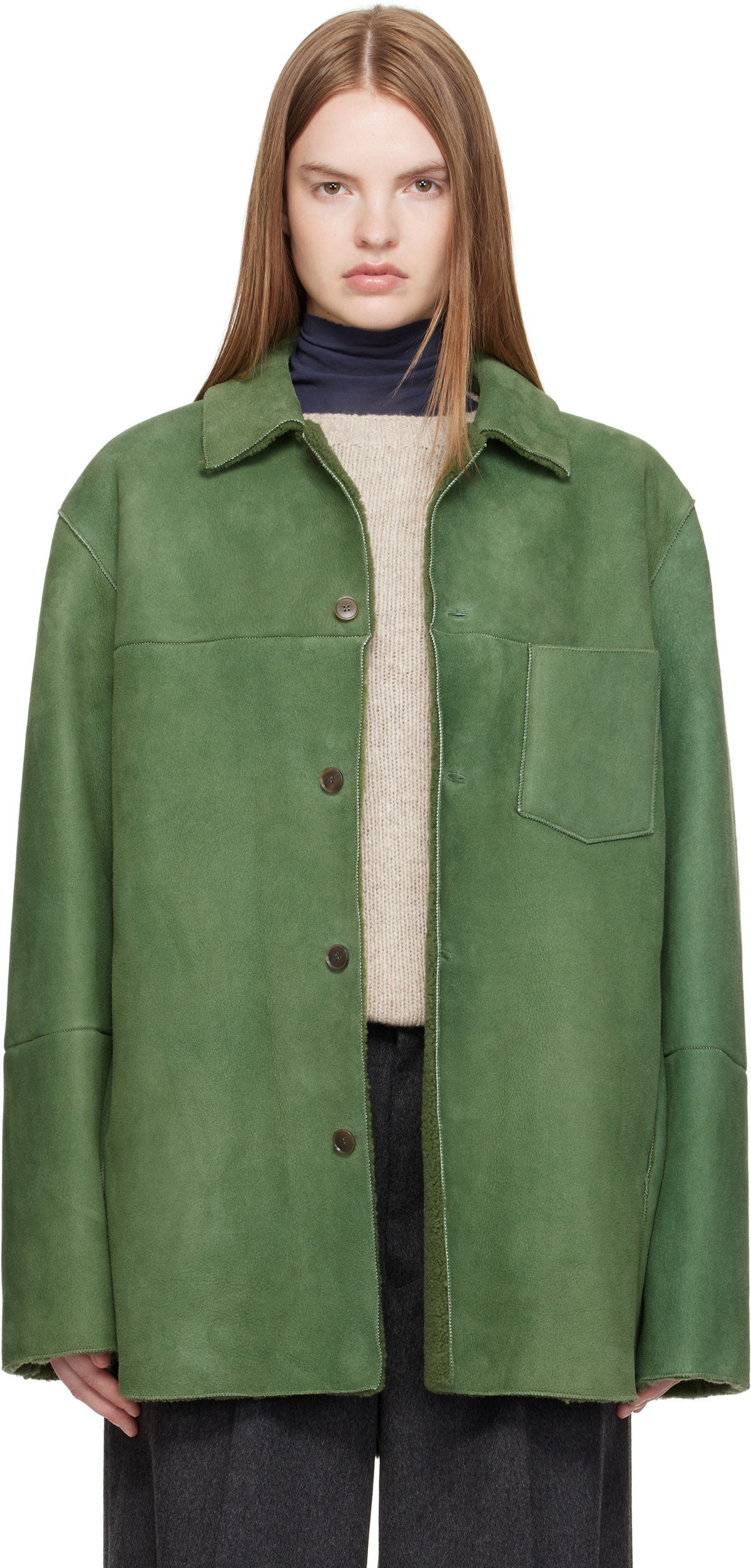 AURALEE Black Heavy Lamb Leather Zip Jacket Auralee