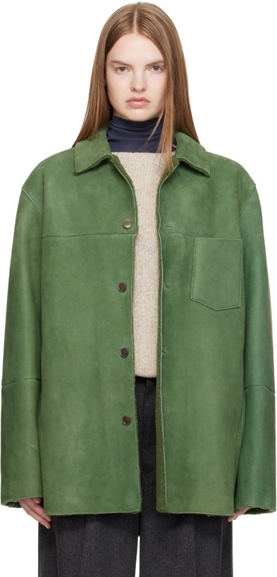 Photo: AURALEE Green Merino Mouton Shearling Shirt Jacket