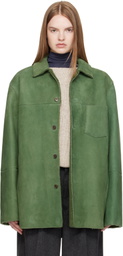 AURALEE Green Merino Mouton Shearling Shirt Jacket