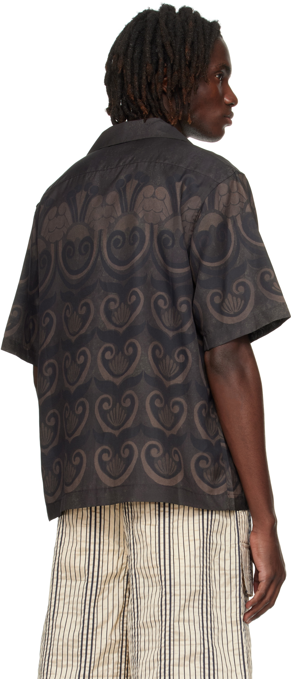 COMMAS Brown Painted Shell Silk Camp Collar Shirt