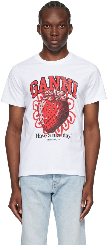 Photo: GANNI White Relaxed Strawberry T-Shirt