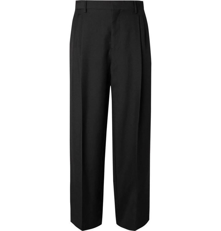 Photo: Loewe - Black Wide-Leg Pleated Wool-Twill Trousers - Black