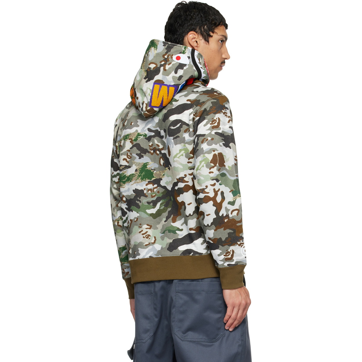 BAPE Khaki Hybrid Camo Shark Pullover Hoodie