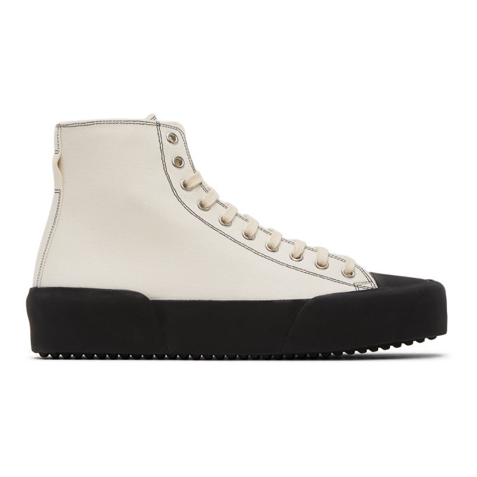Photo: Jil Sander Off-White Canvas High-Top Sneakers