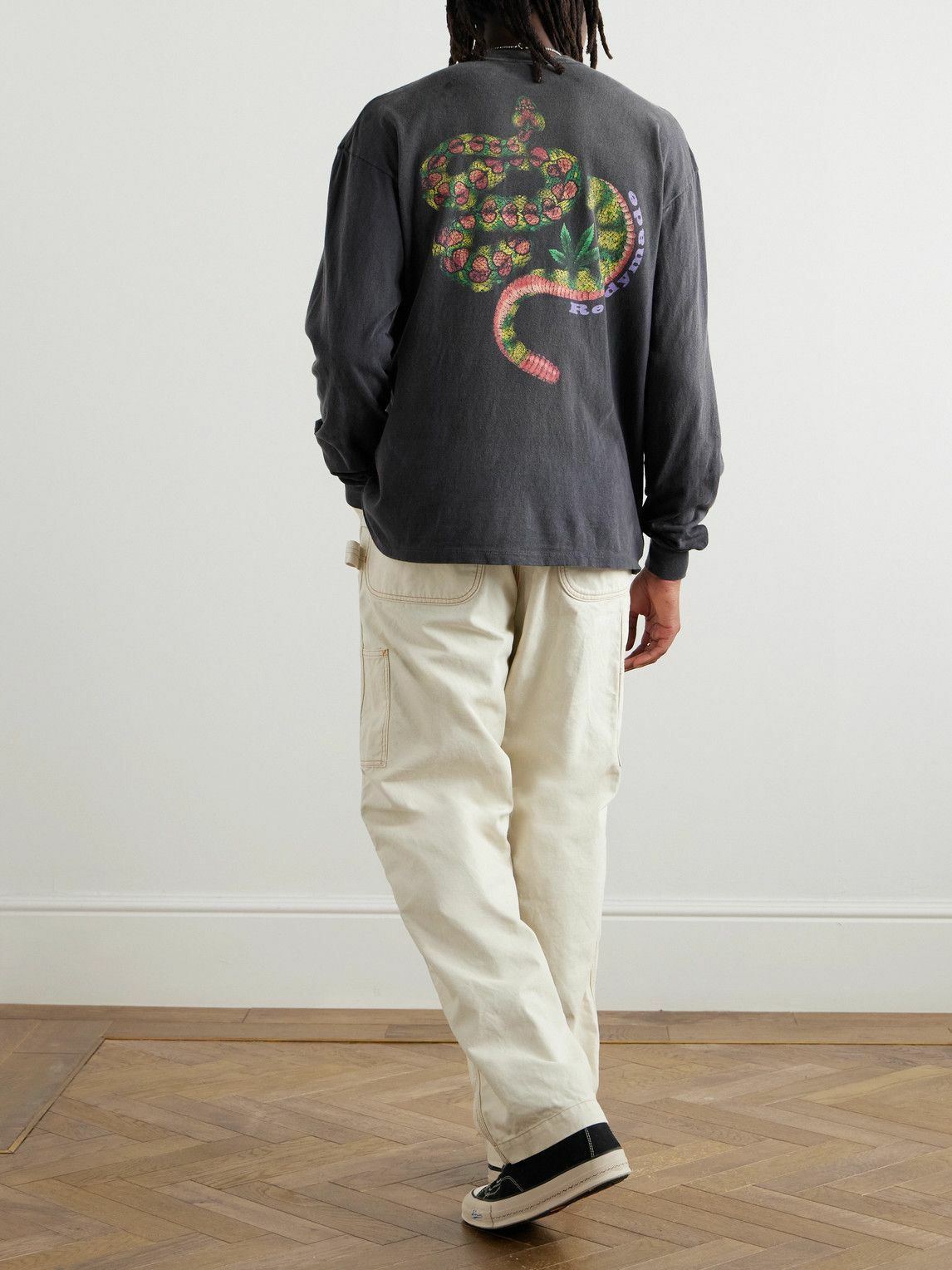 READYMADE - Distressed Printed Cotton-Jersey T-Shirt - Gray