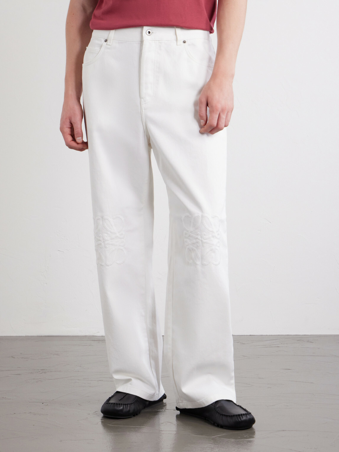 LOEWE - Wide-Leg Anagram-Embroidered Jeans - White