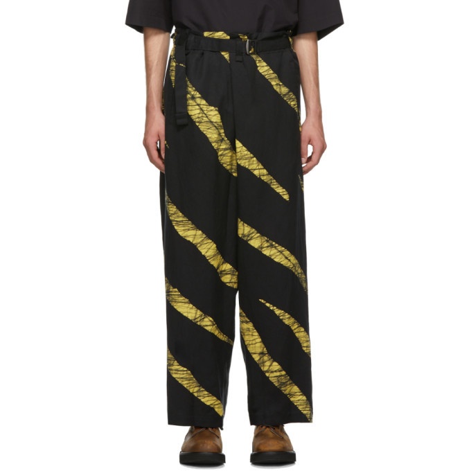 Photo: Issey Miyake Men Black and Yellow Wind Print Belted Trousers