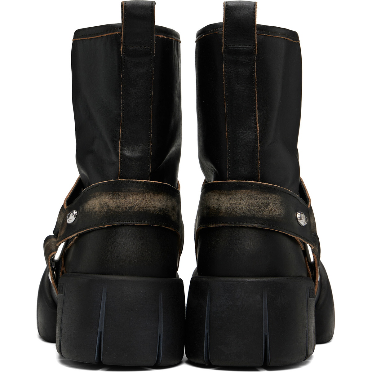 Diesel Black D-Tex Distressed Leather Biker Boots