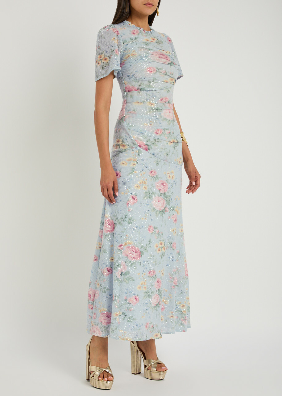 Needle & Thread Pompadour Garden Floral-print Tulle Gown Light Blue