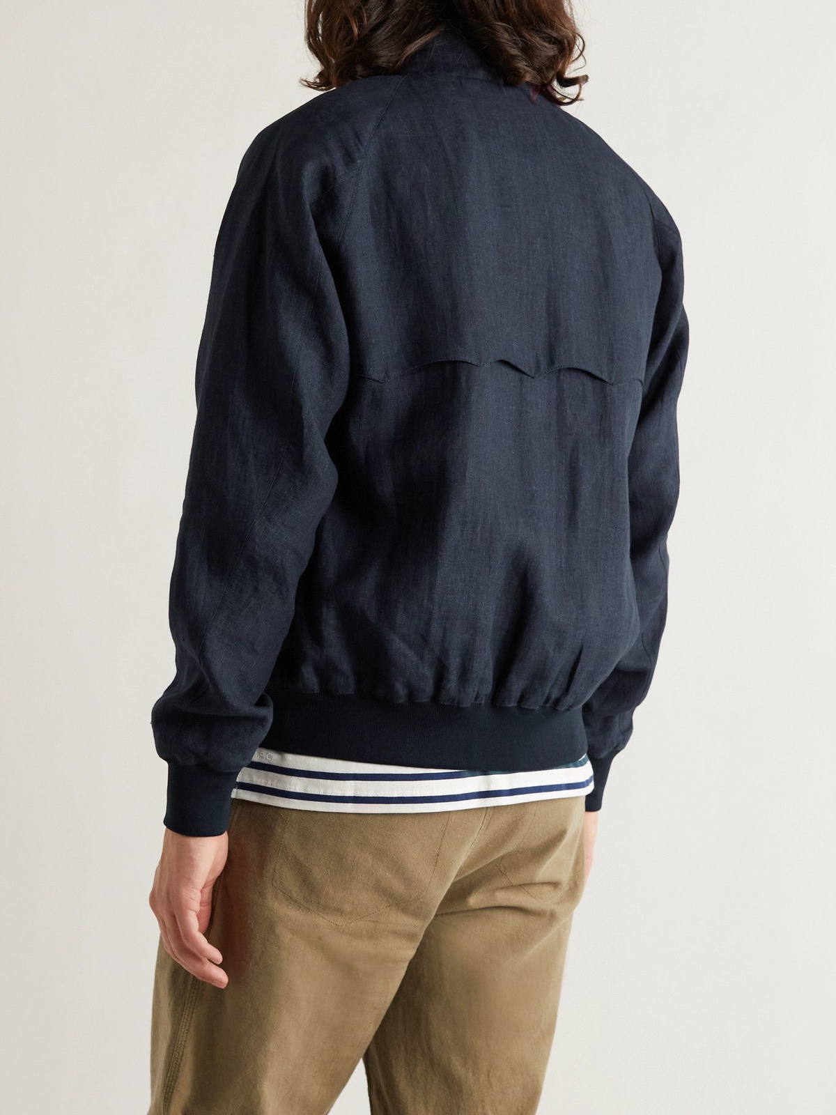 BARACUTA - G9 Linen Harrington Jacket - Blue Baracuta