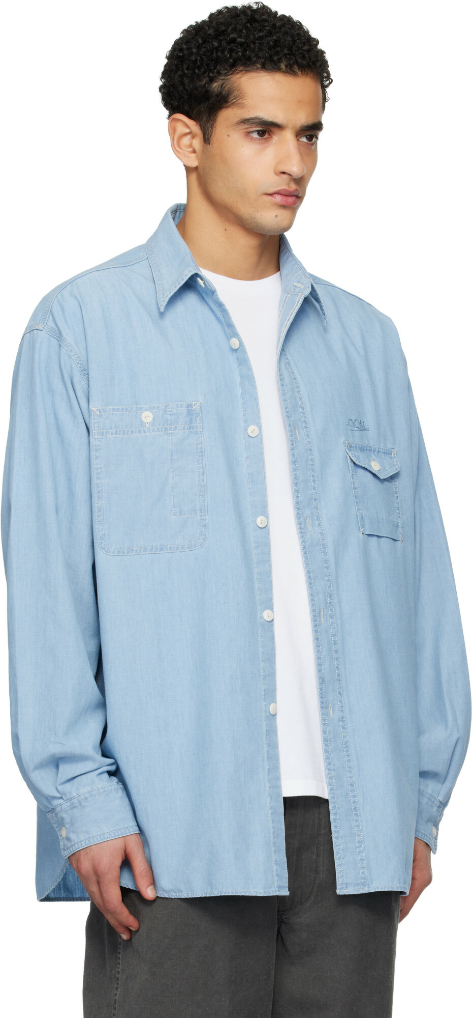 nanamica Blue OOAL Regular Collar Chambray Shirt