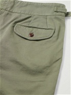 Rubinacci - Manny Straight-Leg Pleated Cotton-Twill Shorts - Green