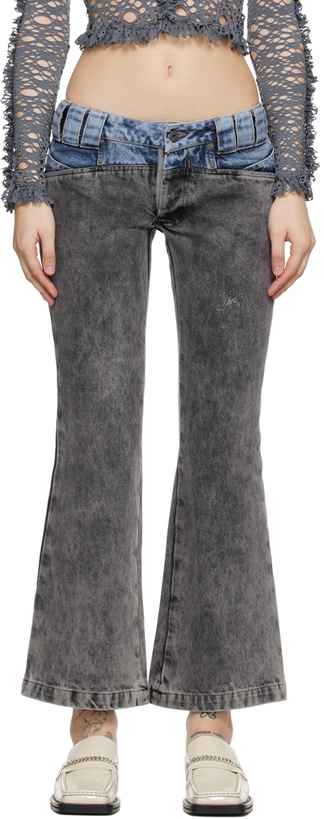 Photo: BARRAGÁN SSENSE Exclusive Blue & Black Cruz Flare Leg Jeans