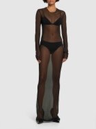 LUDOVIC DE SAINT SERNIN Long Sleeved Sheer Mesh Long Dress