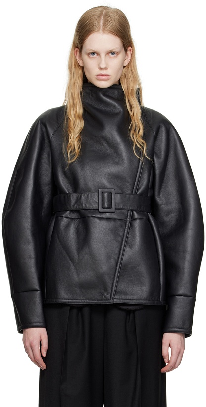 Photo: LVIR Black High-Neck Faux-Leather Jacket