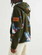 JW Anderson - Leather-Trimmed Jacquard-Knit Fleece Zip-Up Hoodie - Green