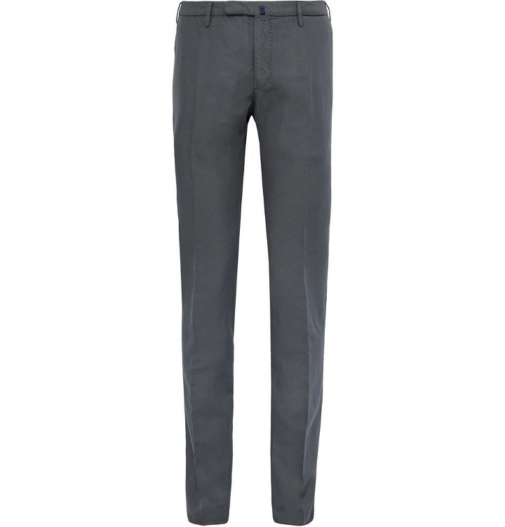 Photo: Incotex - Slim-Fit Garment-Dyed Linen and Cotton-Blend Chinos - Men - Charcoal