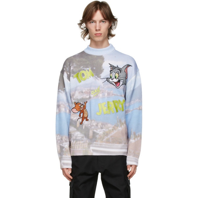 Photo: GCDS Grey and Blue Tom and Jerry Edition Napoli Logo Sweater