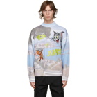 GCDS Grey and Blue Tom and Jerry Edition Napoli Logo Sweater