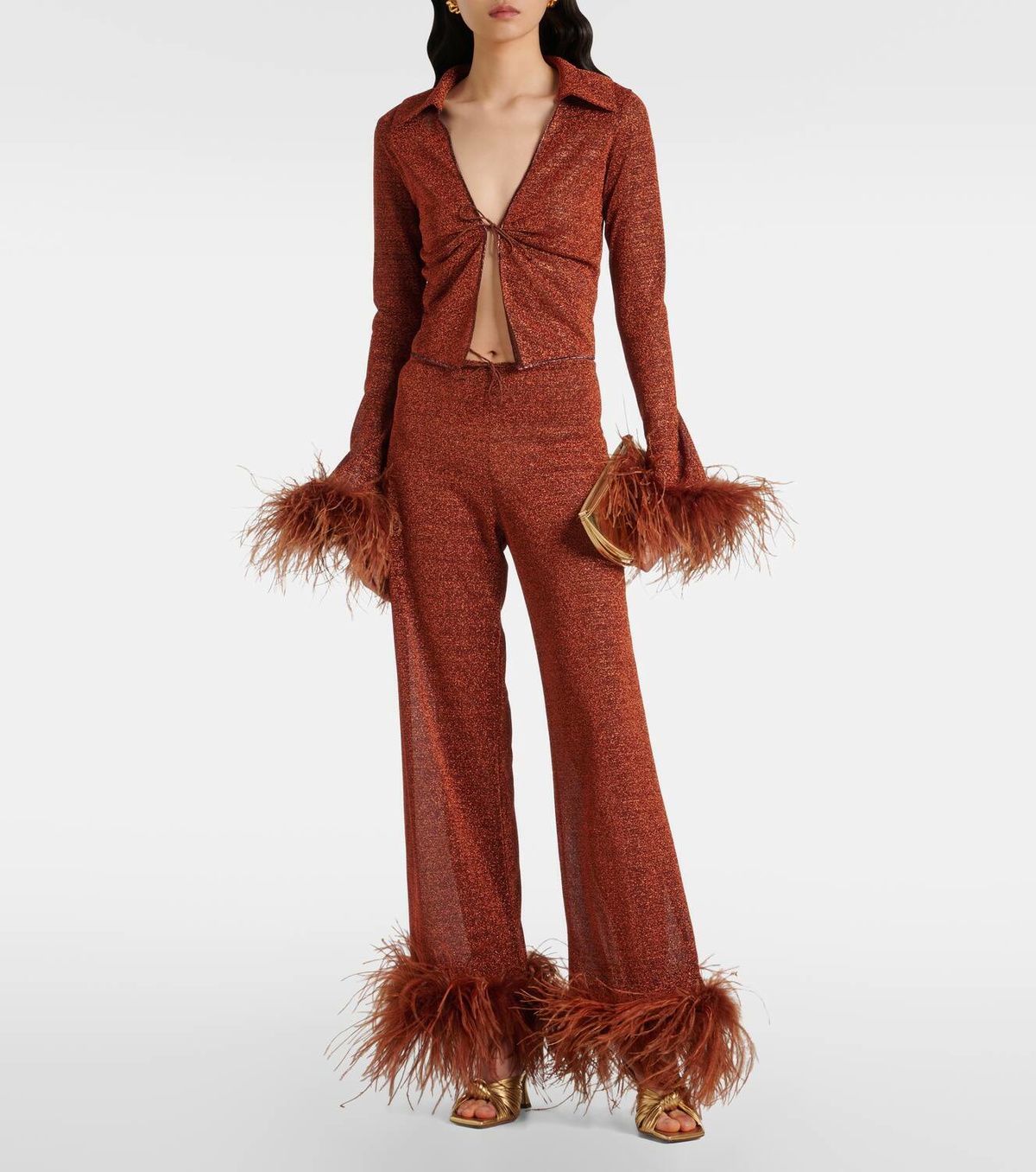 Oséree Lumière Plumage feather-trimmed blouse