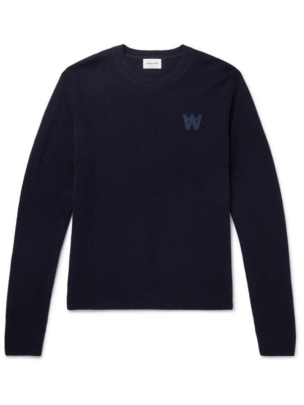Photo: Wood Wood - Kevin Logo-Appliquéd Wool Sweater - Blue
