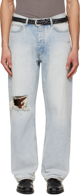 Photo: TONYWACK Blue Distressed Loose Straight Jeans