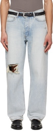 TONYWACK Blue Distressed Loose Straight Jeans