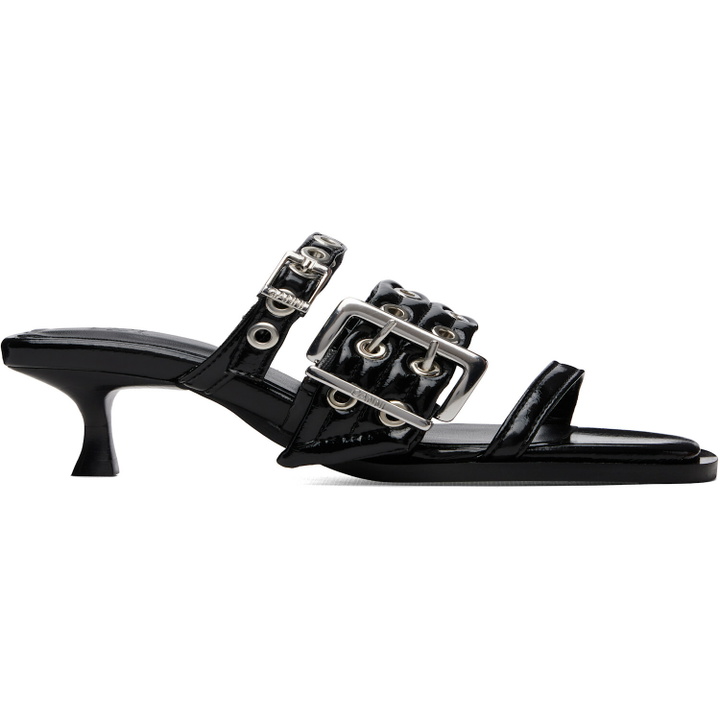 Photo: GANNI Black Buckle Strap Mule Heeled Sandals