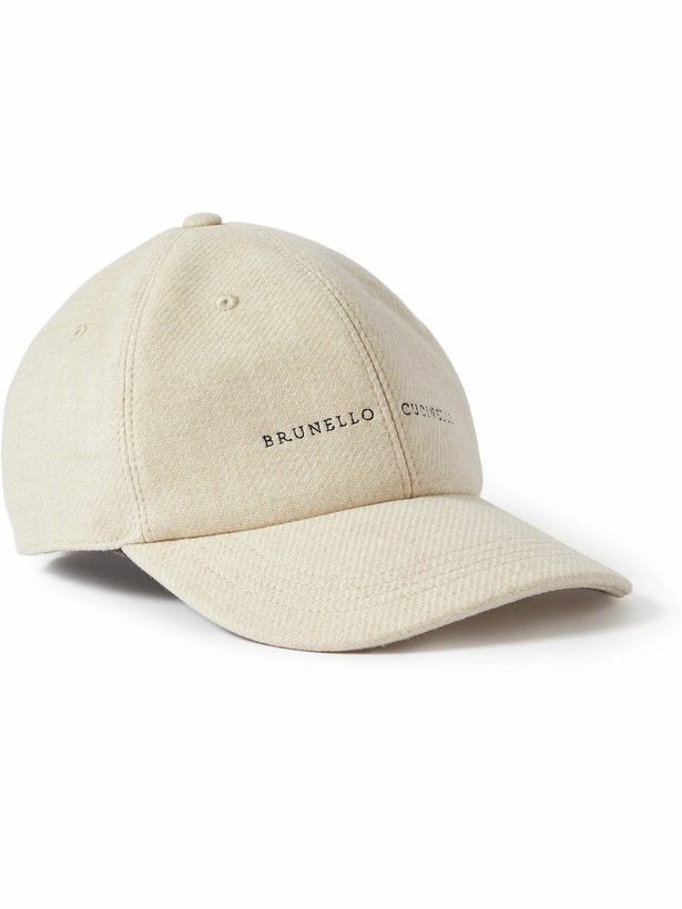 Photo: Brunello Cucinelli - Logo-Embroidered Wool, Silk and Cashmere-Blend Baseball Cap - Neutrals