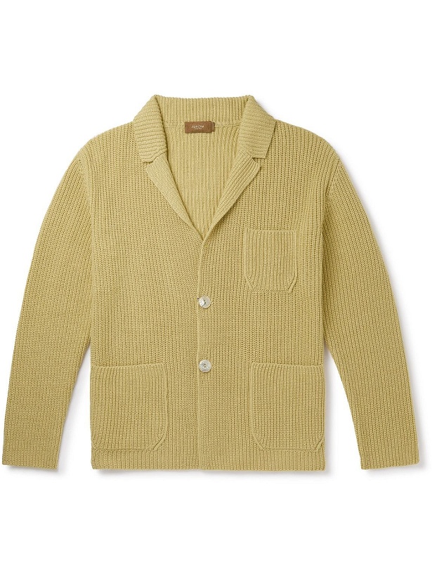 Photo: Agnona - Ribbed Cashmere and Cotton-Blend Cardigan - Yellow
