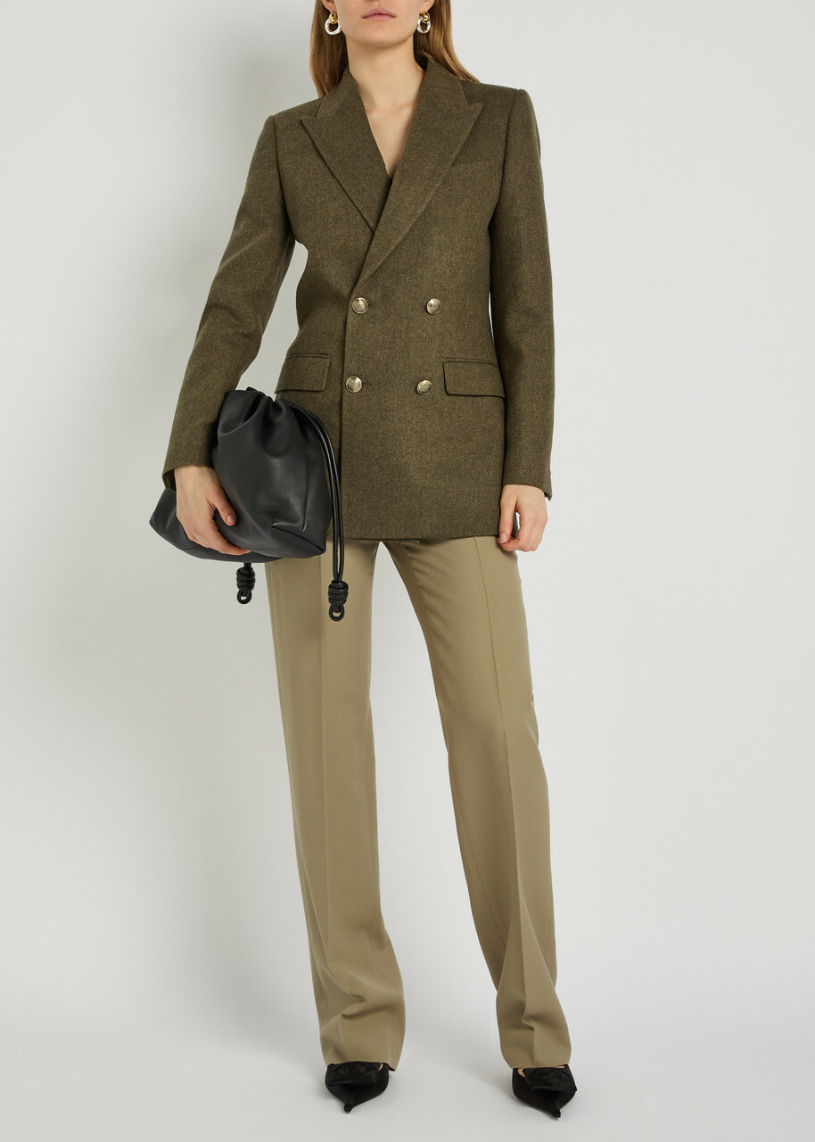 Nili Lotan Weston Double-breasted Wool Blazer Khaki