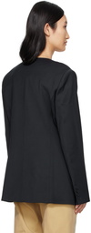 DRAE Navy Wool Collarless Blazer