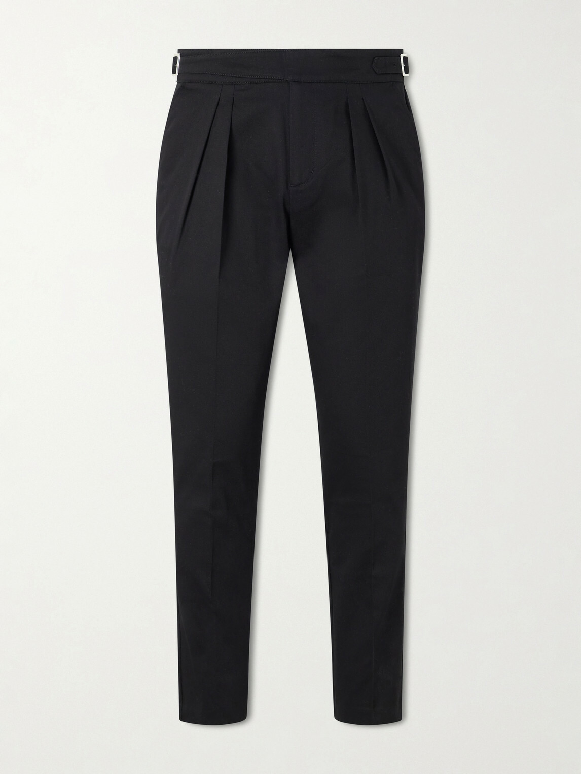 Mr P. - Steve Tapered Pleated Cotton Trousers - Black