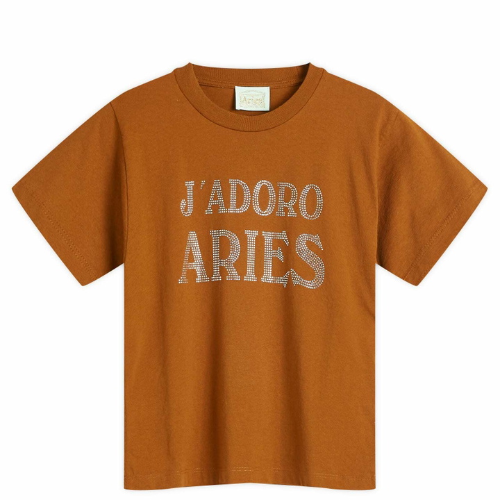 Photo: Aries Women's Baby Fit J'Adoro Diamante T-Shirt in Brown 
