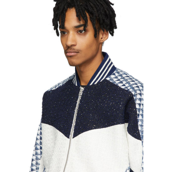 Faith Connexion Navy and White Mix Tweed Bomber Jacket