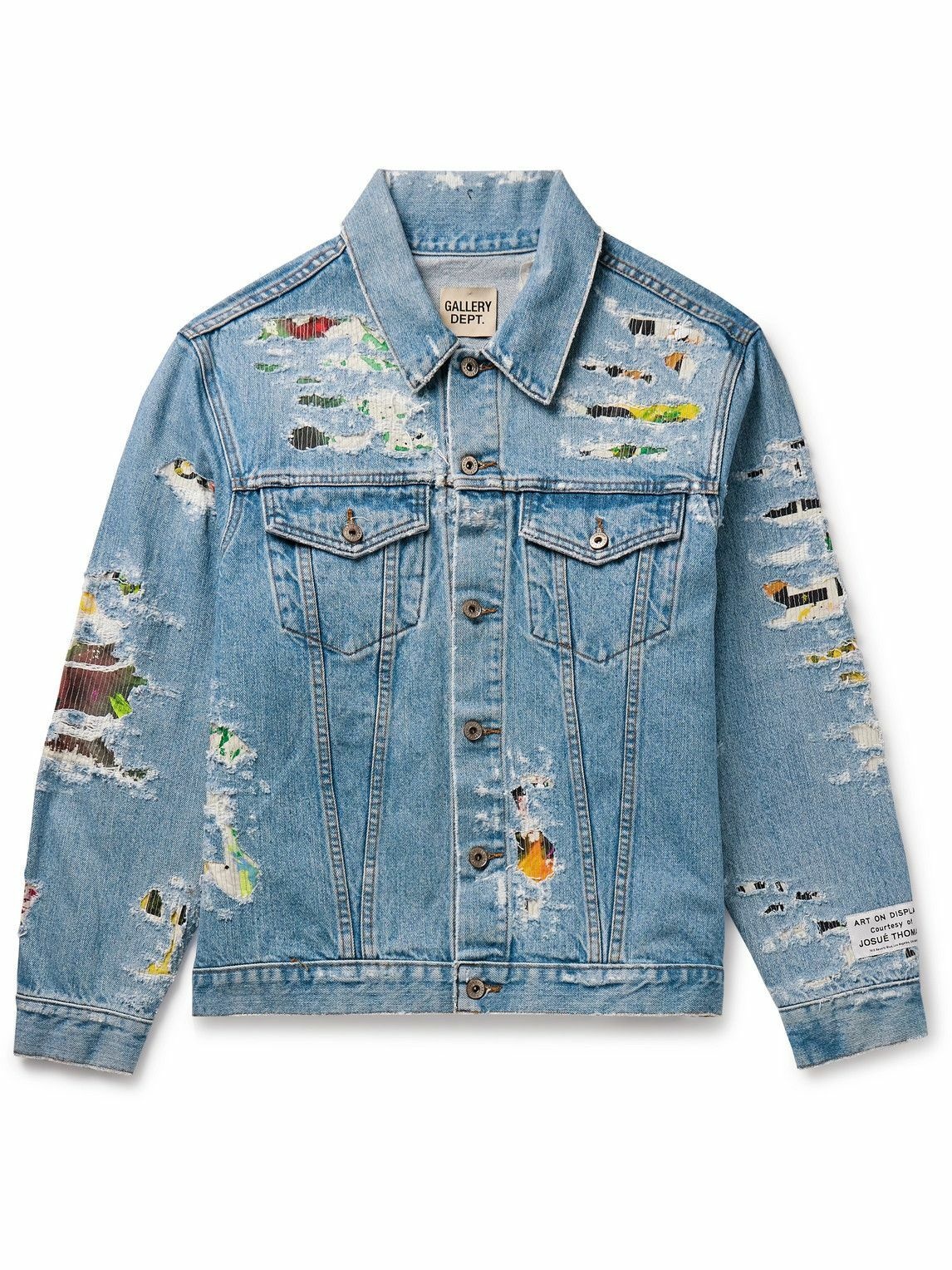 Photo: Gallery Dept. - Andy Distressed Layered Printed Denim Jacket - Blue