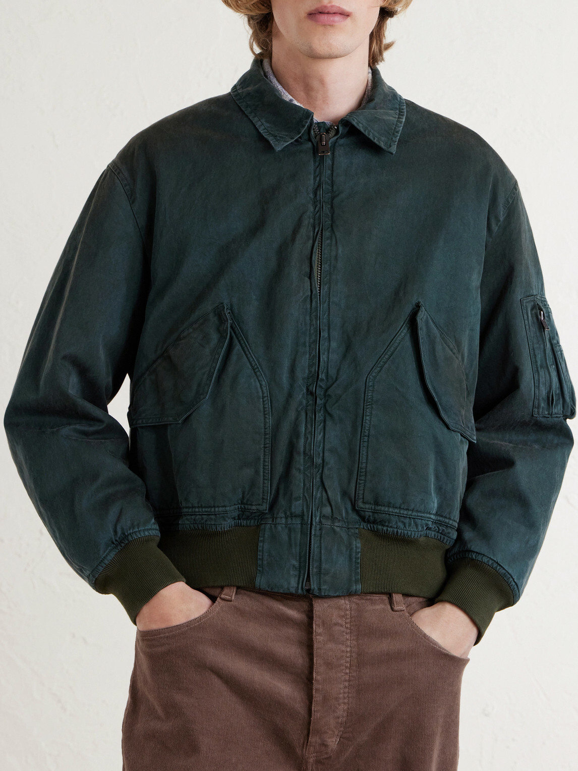 A.PRESSE - Cotton and Silk-Blend Canvas Bomber Jacket - Green