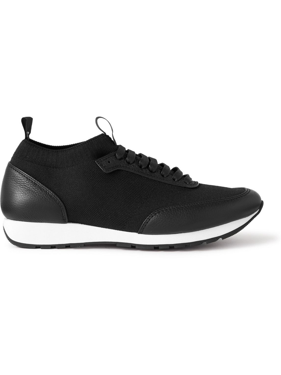 Brioni - Leather-Trimmed Stretch-Knit Sneakers - Black Brioni