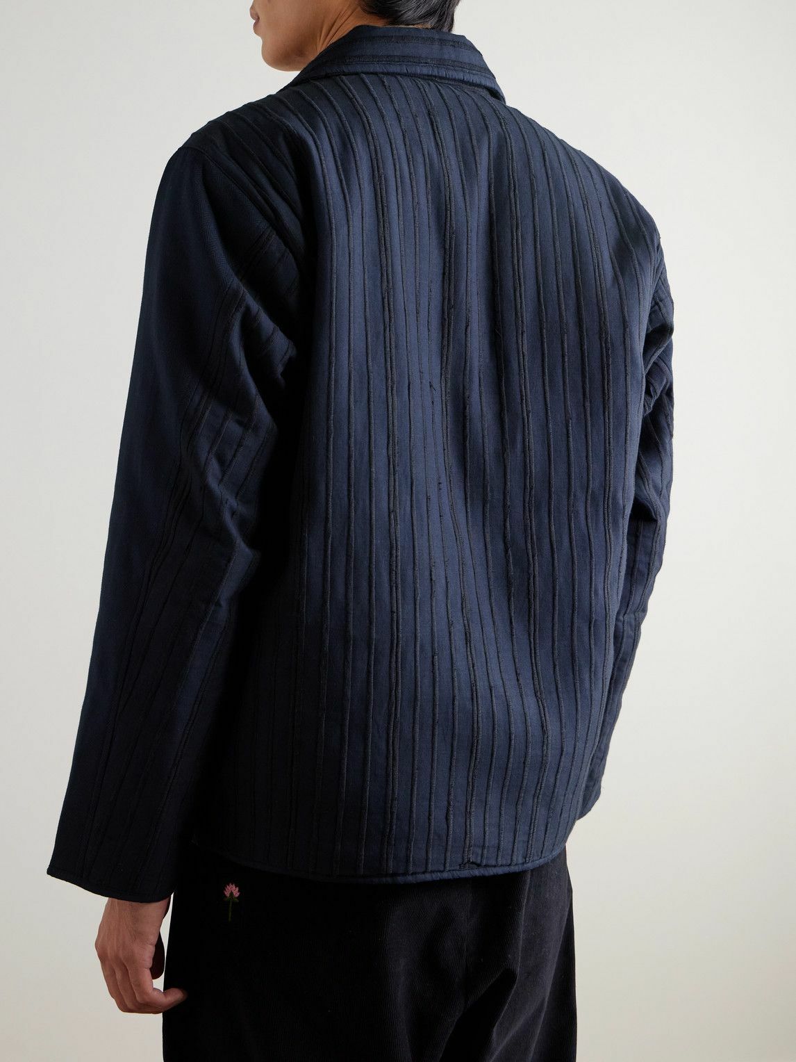 Kardo - Amardeep Embroidered Cotton-Herringbone Jacket - Blue