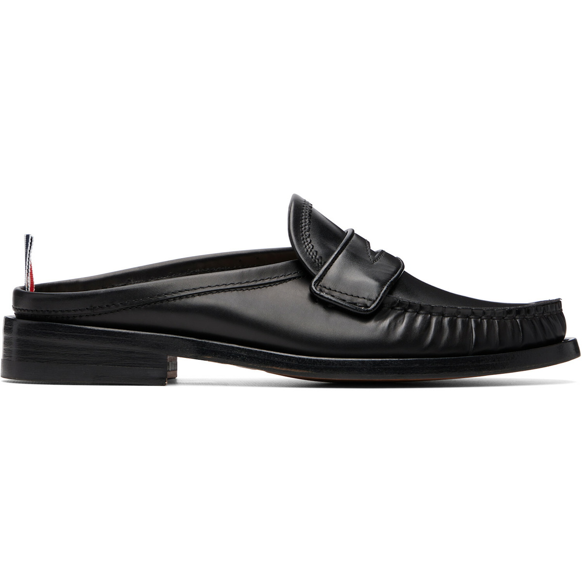 Thom Browne Black Calf Leather Sole Pleated Varsity Slip-on Loafers