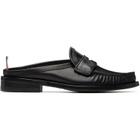 Thom Browne Black Calf Leather Sole Pleated Varsity Slip-on Loafers