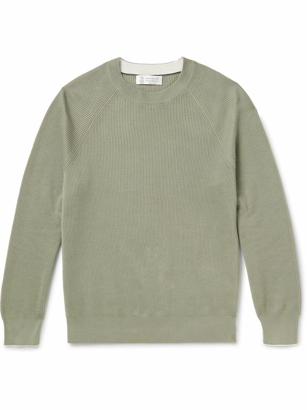 Photo: Brunello Cucinelli - Ribbed Cotton Sweater - Green