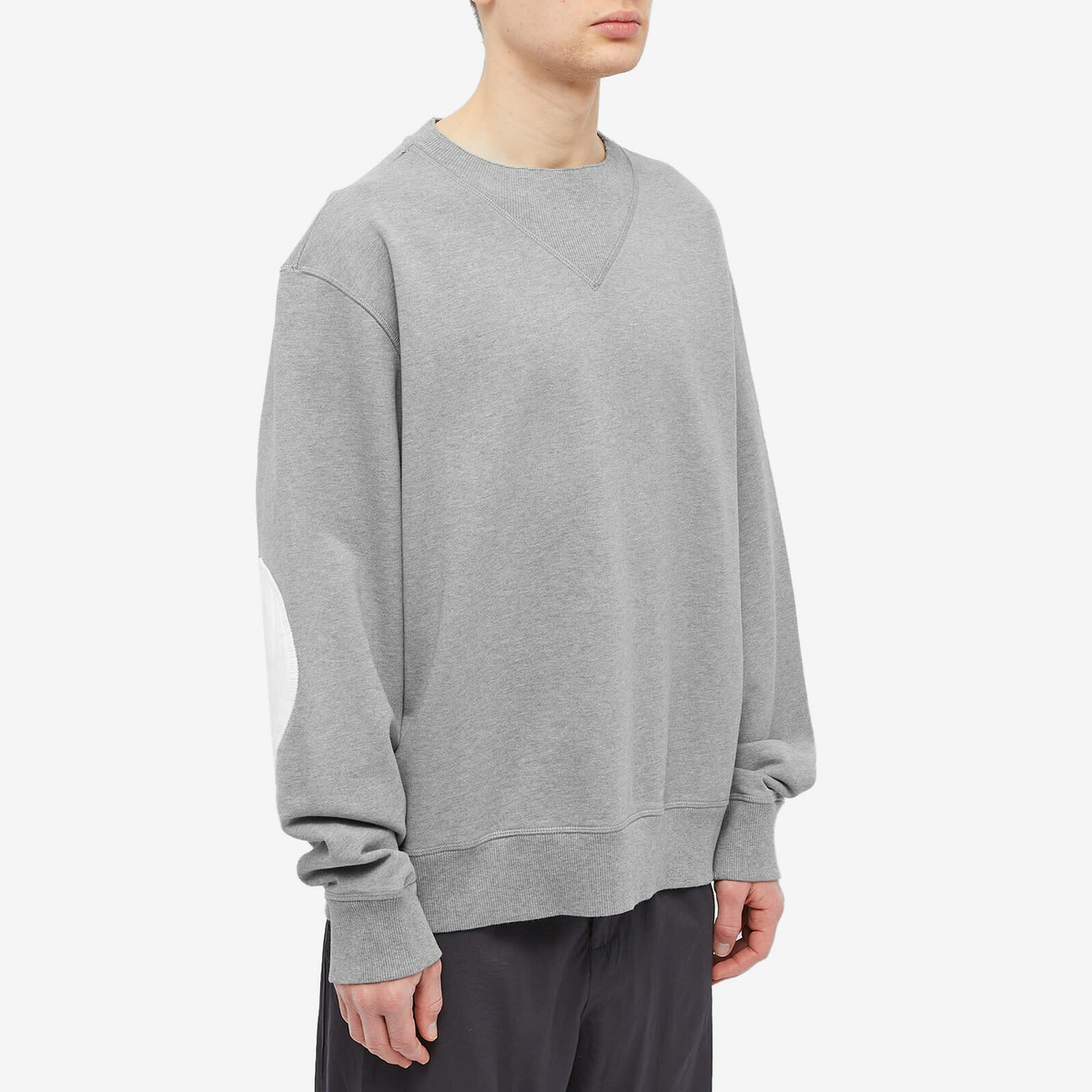 Maison Margiela Men's Oversized Elbow Patch Crew Sweat in Grey