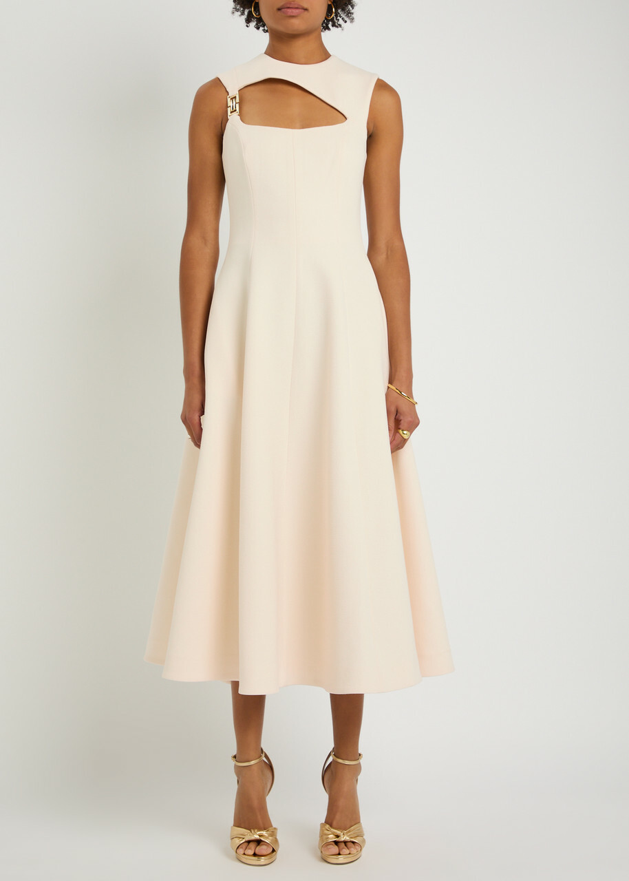Rebecca Vallance Freja Cut-out Crepe Midi Dress Cream