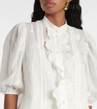 Zimmermann Acacia ruffled embroidered ramie blouse