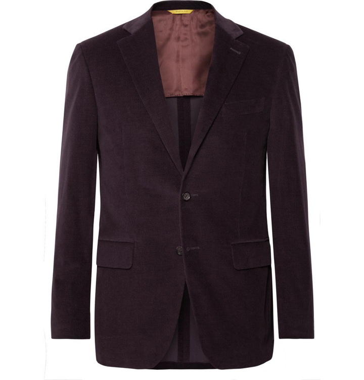 Photo: Canali - Aubergine Kei Slim-Fit Cotton-Blend Corduroy Suit Jacket - Purple