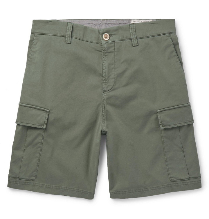 Photo: Brunello Cucinelli - Cotton-Blend Twill Cargo Shorts - Green