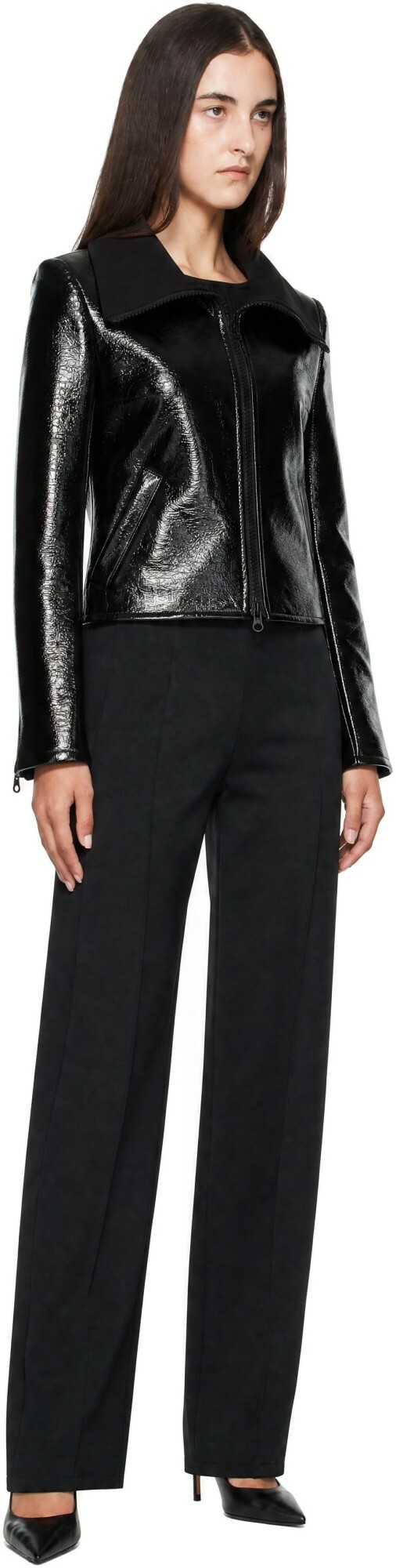 Courrèges Black High Collar Croc-Embossed Vinyl Jacket